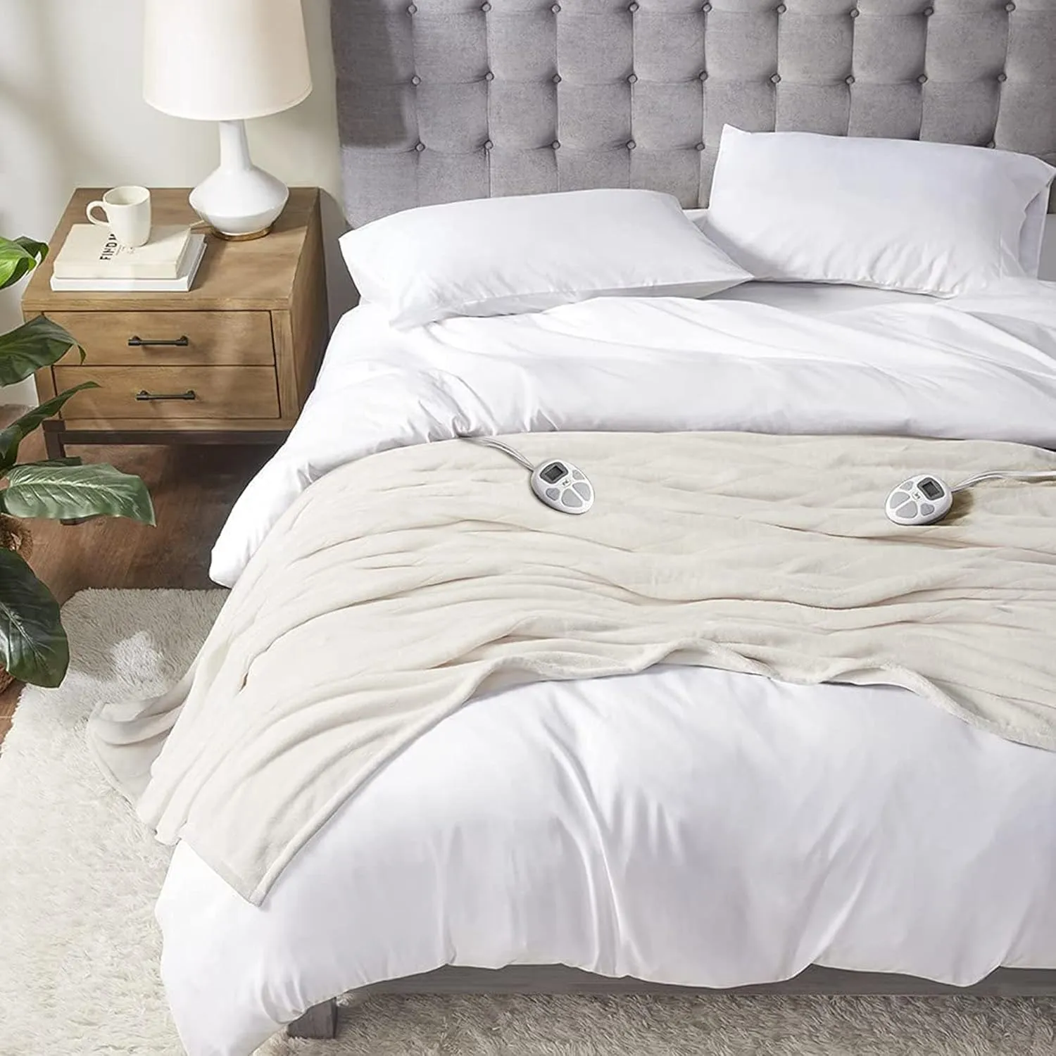 Serta Luxuriously Soft Plush Electric Blanket Fast Heating Cozy Cover, Safety Auto Shut Off Timer, Low EMF, Multi Heat Setting, ETL Certified, Machine Washable, Ivory Queen (90 in x 84 in)