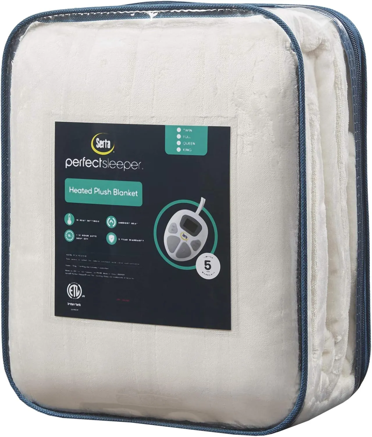 Serta Luxuriously Soft Plush Electric Blanket Fast Heating Cozy Cover, Safety Auto Shut Off Timer, Low EMF, Multi Heat Setting, ETL Certified, Machine Washable, Ivory Queen (90 in x 84 in)