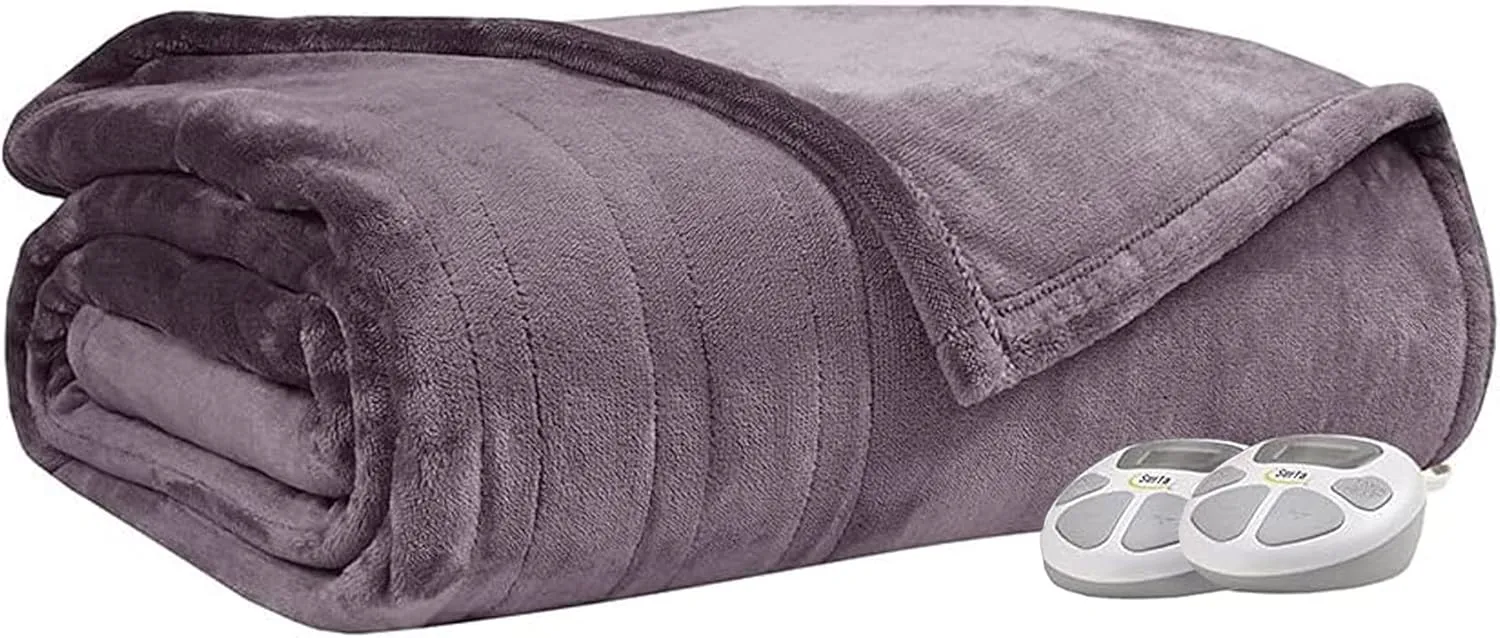 Serta Luxuriously Soft Plush Electric Blanket Fast Heating Cozy Cover, Safety Auto Shut Off Timer, Low EMF, Multi Heat Setting, ETL Certified, Machine Washable, Lavender King (92 in x 100 in)