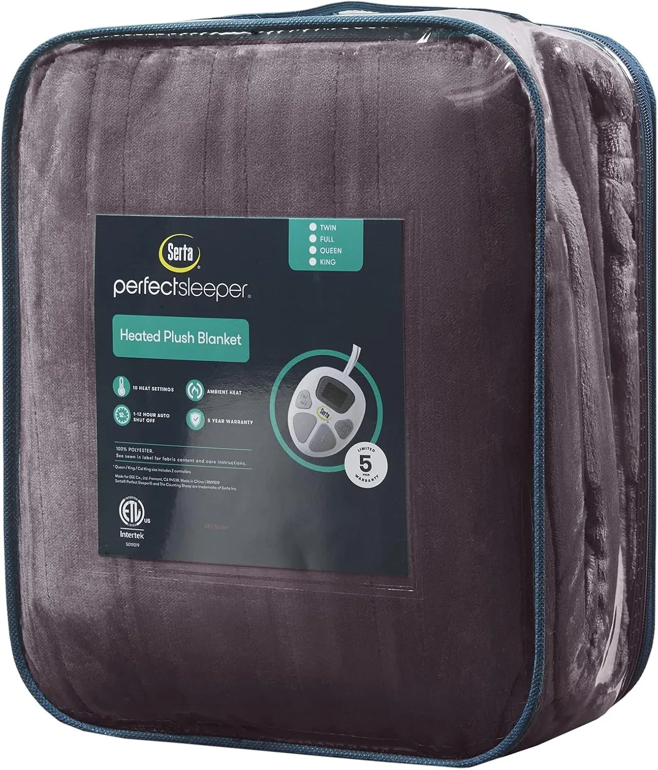 Serta Luxuriously Soft Plush Electric Blanket Fast Heating Cozy Cover, Safety Auto Shut Off Timer, Low EMF, Multi Heat Setting, ETL Certified, Machine Washable, Lavender King (92 in x 100 in)