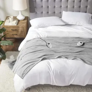 Serta Luxuriously Soft Plush Electric Blanket Fast Heating Cozy Cover, Safety Auto Shut Off Timer, Low EMF, Multi Heat Setting, ETL Certified, Machine Washable, Smoke Grey Queen (90 in x 84 in)