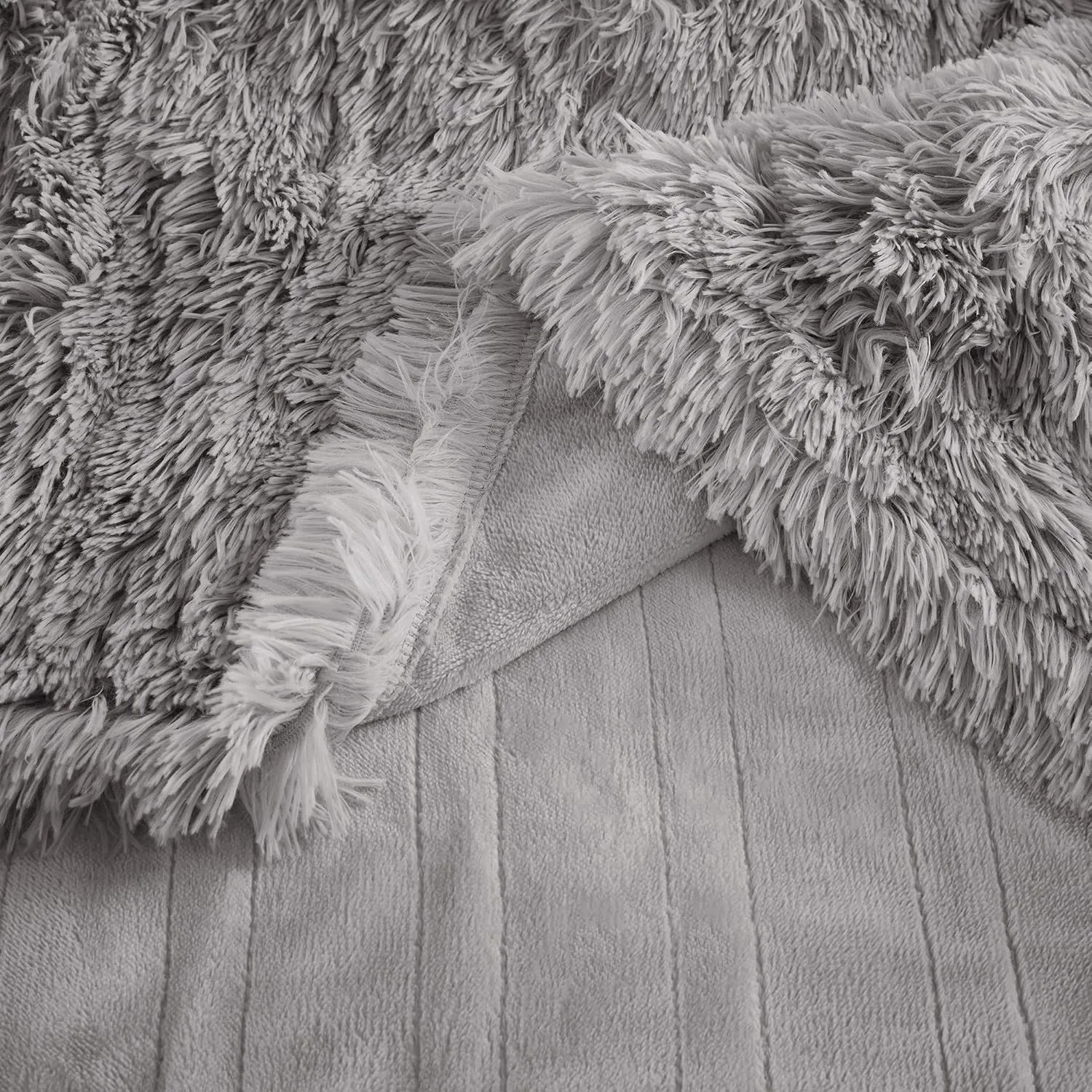 Serta Mila Shaggy Heated Throw Blanket - Soft Faux Fur Heated Blanket, Fast Heating, Auto Shut Off Timer, Low EMF, 5 Heat Setting, ETL Certified, Machine Washable Electric Blanket, Ash Grey 50"x60"