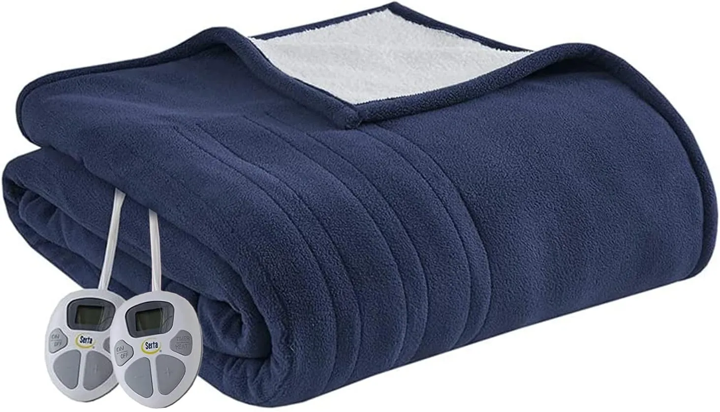 Serta Reversible Fleece to Sherpa Electric Blanket, Fast Heating, Auto Shut Off Timer, Multi Heat Setting, ETL Certified, Machine Washable, Blue King 90"x 100"