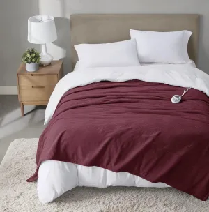 Serta Travis Fleece Ultra Soft Tri-Rib Textured Electric Blanket, Cozy and Snuggly Cover Fast Heating for Cold Weather, Auto Shut Off, Multi Heat Setting Controller, Full, Berry Red