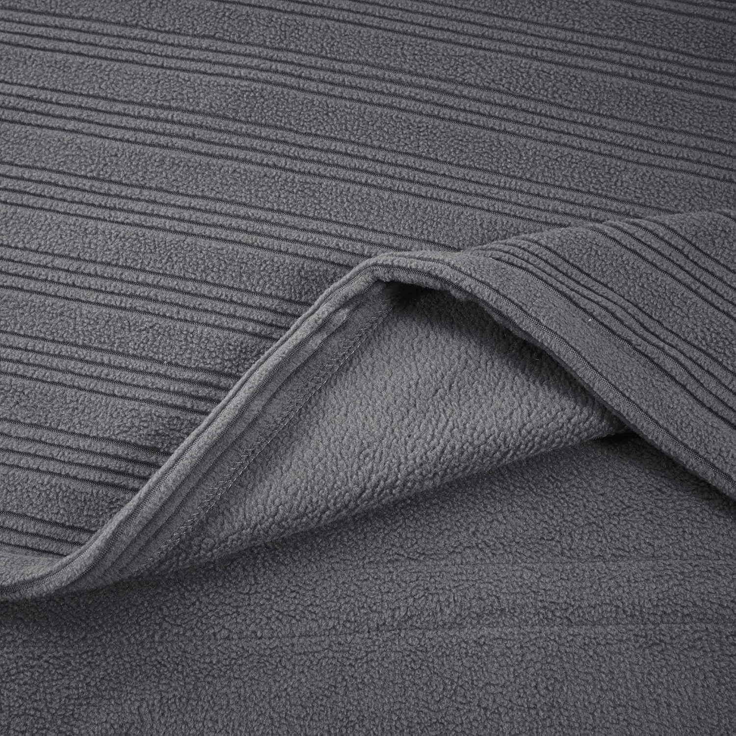 Serta Travis Fleece Ultra Soft Tri-Rib Textured Electric Blanket, Cozy and Snuggly Cover Fast Heating for Cold Weather, Auto Shut Off, Multi Heat Setting Controller, Full, Charcoal