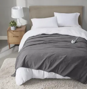 Serta Travis Fleece Ultra Soft Tri-Rib Textured Electric Blanket, Cozy and Snuggly Cover Fast Heating for Cold Weather, Auto Shut Off, Multi Heat Setting Controller, Full, Charcoal