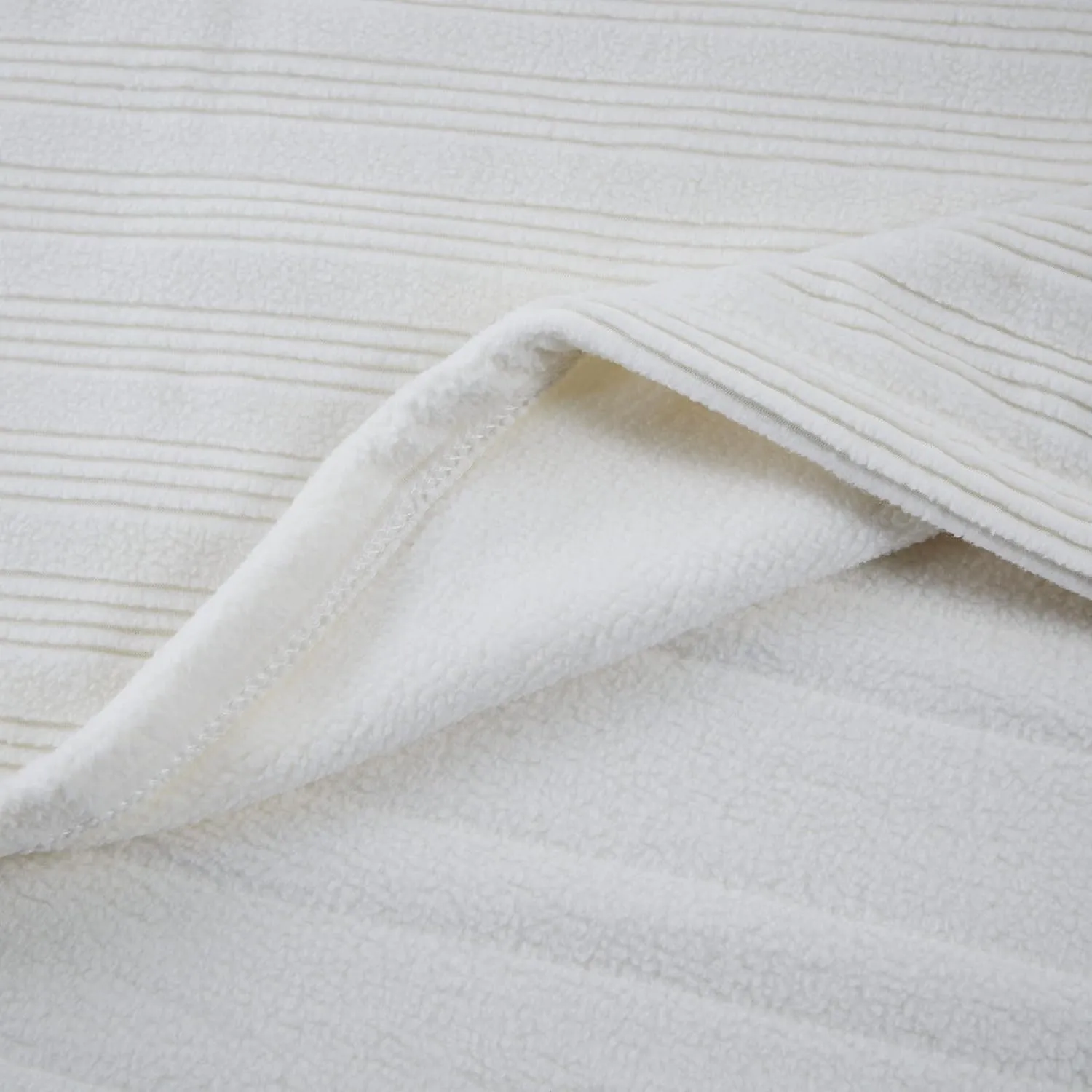 Serta Travis Fleece Ultra Soft Tri-Rib Textured Electric Blanket, Cozy and Snuggly Cover Fast Heating for Cold Weather, Auto Shut Off, Multi Heat Setting Controller, Full, Cream