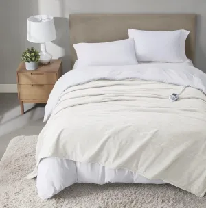 Serta Travis Fleece Ultra Soft Tri-Rib Textured Electric Blanket, Cozy and Snuggly Cover Fast Heating for Cold Weather, Auto Shut Off, Multi Heat Setting Controller, Full, Cream