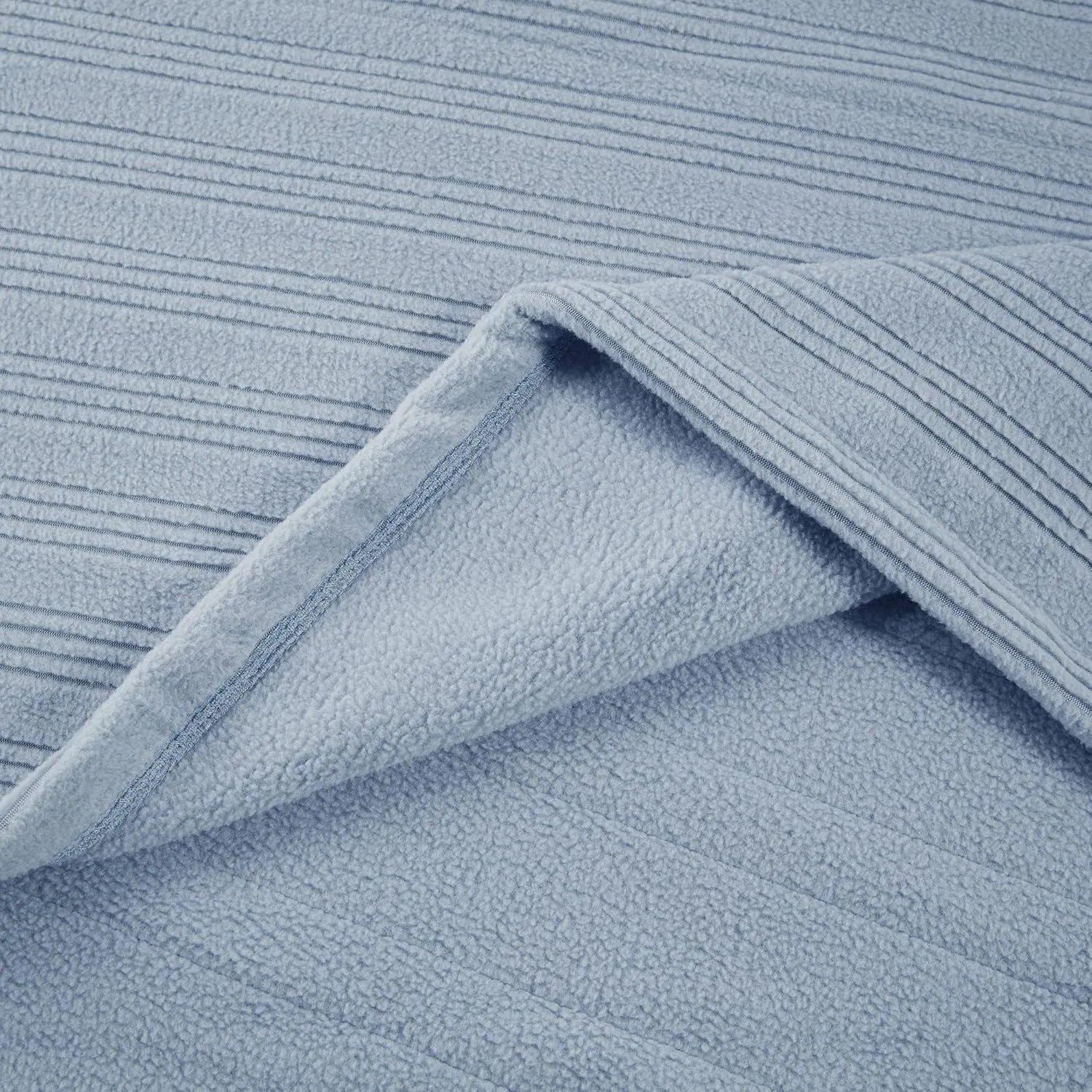 Serta Travis Fleece Ultra Soft Tri-Rib Textured Electric Blanket, Cozy and Snuggly Cover Fast Heating for Cold Weather, Auto Shut Off, Multi Heat Setting Controller, Full, Dusty Blue