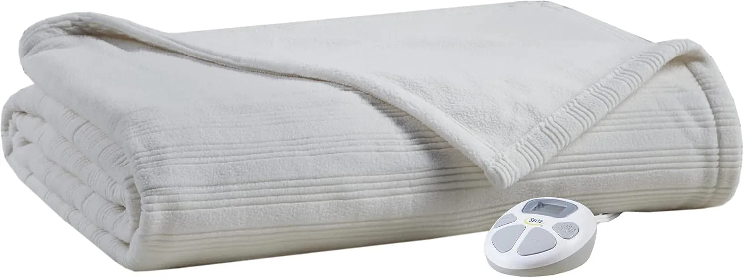 Serta Travis Fleece Ultra Soft Tri-Rib Textured Electric Blanket, Cozy and Snuggly Cover Fast Heating for Cold Weather, Auto Shut Off, Multi Heat Setting Controller, Full, Pumice Stone Grey