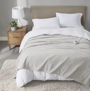 Serta Travis Fleece Ultra Soft Tri-Rib Textured Electric Blanket, Cozy and Snuggly Cover Fast Heating for Cold Weather, Auto Shut Off, Multi Heat Setting Controller, Full, Pumice Stone Grey