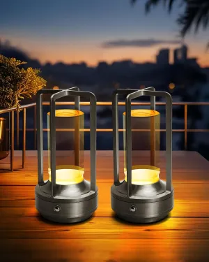 Set of 2 Cordless Table Lamps, LED Rechargeable Battery Operated Desk Lamps with 3 Color Stepless Dimmable, Small Light Portable for Outdoor Patio Bar Restaurants Bedroom Bedside (Silver)