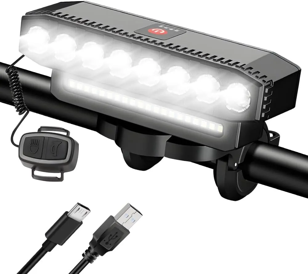 Sidaqi Bike Light 28LED USB Rechargeable Bicycle Headlight with Horn 7 Modes Waterproof Super Bright Bike Lights for Night Riding, Bicycle Bike Headlight for Mountain Off-Road Cycling