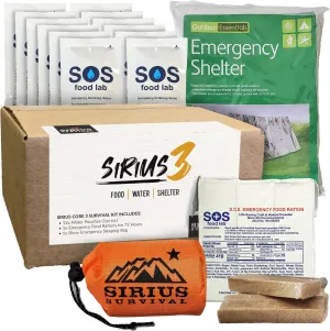 Sirius 3-72 Hour Survival Kit & Emergency Preparedness - Food, Water & Shelter for 72 Hours - 5 Year Shelf Life