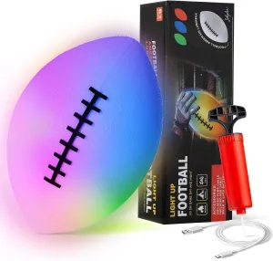 SKYLAR Glow in The Dark Football – Light Up Rechargeable LED Ball for Kids & Adults, Outdoor Sports, Beach, Camping, Fun Night Game, USB C, Air Pump, Great Gift for Boys & Teens Ages 6-12