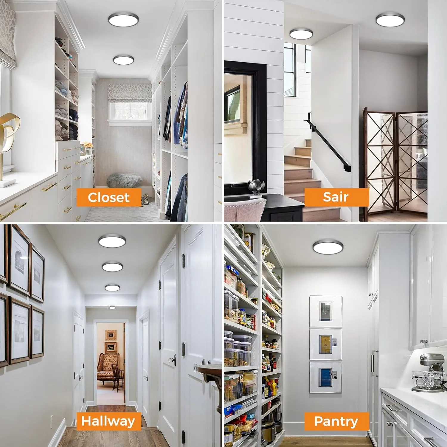 slochi 4 Pack Motion Sensor Ceiling Light Indoor, 5000K Ceiling Lights Motion Sensored Wired, 15W 1500LM 7 Inch Flush Mount Light Fixture for Closet Pantry Hallway Stairwell Porch, Black