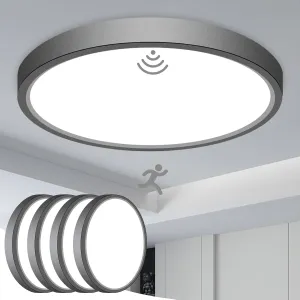 slochi 4 Pack Motion Sensor Ceiling Light Indoor, 5000K Ceiling Lights Motion Sensored Wired, 15W 1500LM 7 Inch Flush Mount Light Fixture for Closet Pantry Hallway Stairwell Porch, Black