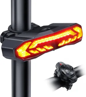 Smart Bike Tail Light with Turn Signals and Brake Light, Rechargeable Bike Alarm Anti Theft with Remote, Bicycle Horn & Bike Turn Signals for Bicycle/Scooter/Ebike Auto On/Off, IP65 Waterproof