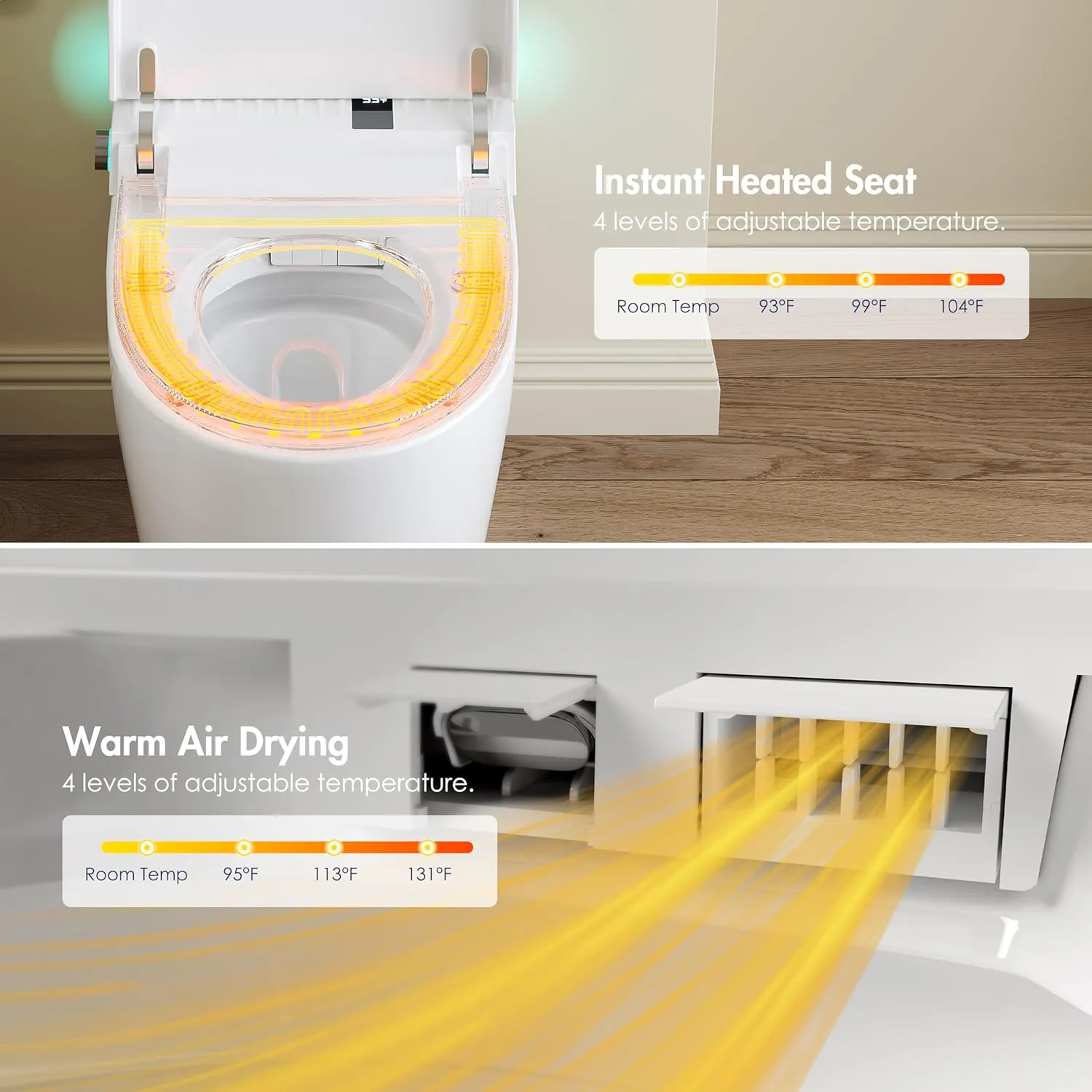 Smart Toilet, Eridanus One Piece Bidet Toilet for Bathrooms, Foot-Sensor, Off-Seat Auto Flush, Adjustable Warm Water Sprayer, Air Dryer, Elongated Heated Seat, Power-Assisted Flush