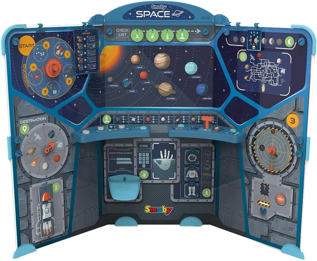 Smoby: Space Center - Cardboard Playset - Learn & Play W/The Solar System Universe, Spaceship 15 Different Activities