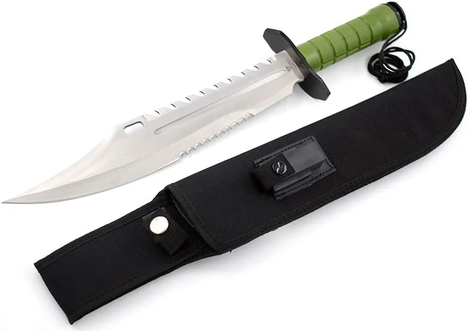 Snake Eye Tactical Fix Blade Rambo Style Survival Hunting Outdoor Knife With Nylon Sheath (Green)