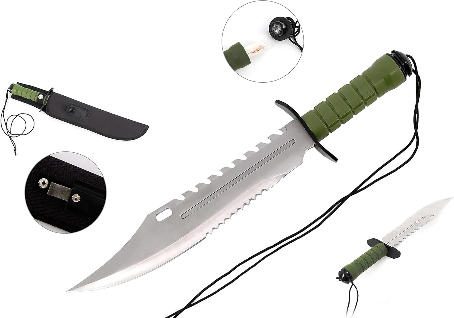 Snake Eye Tactical Fix Blade Rambo Style Survival Hunting Outdoor Knife With Nylon Sheath (Green)