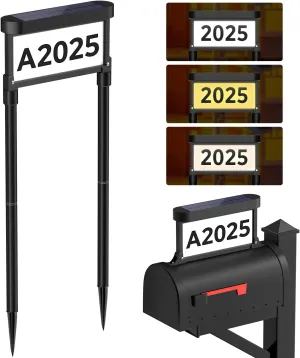Solar Address Sign Light, Double-Sided LED Illuminated House Number Plaque with 3 Light Modes, Solar Powered, Waterproof Outdoor Address Sign for Mailbox or In-Ground Stake Installation