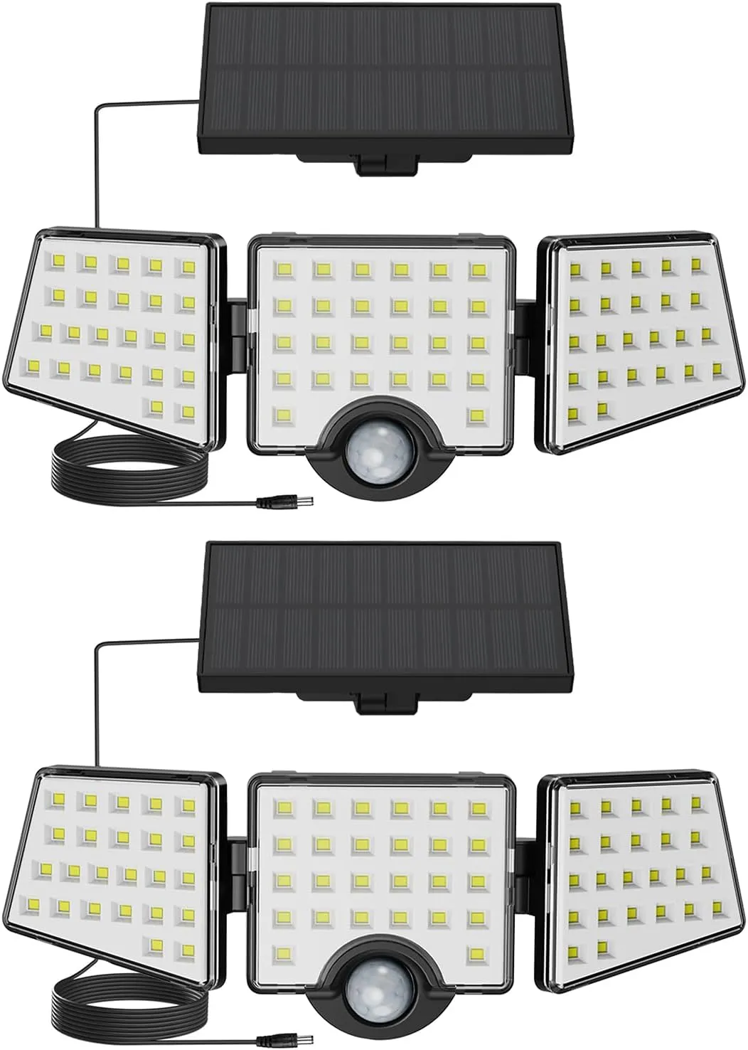 Solar Lights for Outside, WL5000 Motion Activated Security Lights, Separate Solar Panel, 3 Adjustable Head 270° Wide Lighting Angle, IP65 Waterproof Wall Lamp for Porch Yard Garage, 2 Packs