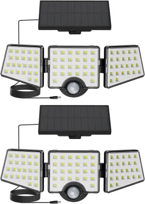 Solar Lights for Outside, WL5000 Motion Activated Security Lights, Separate Solar Panel, 3 Adjustable Head 270° Wide Lighting Angle, IP65 Waterproof Wall Lamp for Porch Yard Garage, 2 Packs