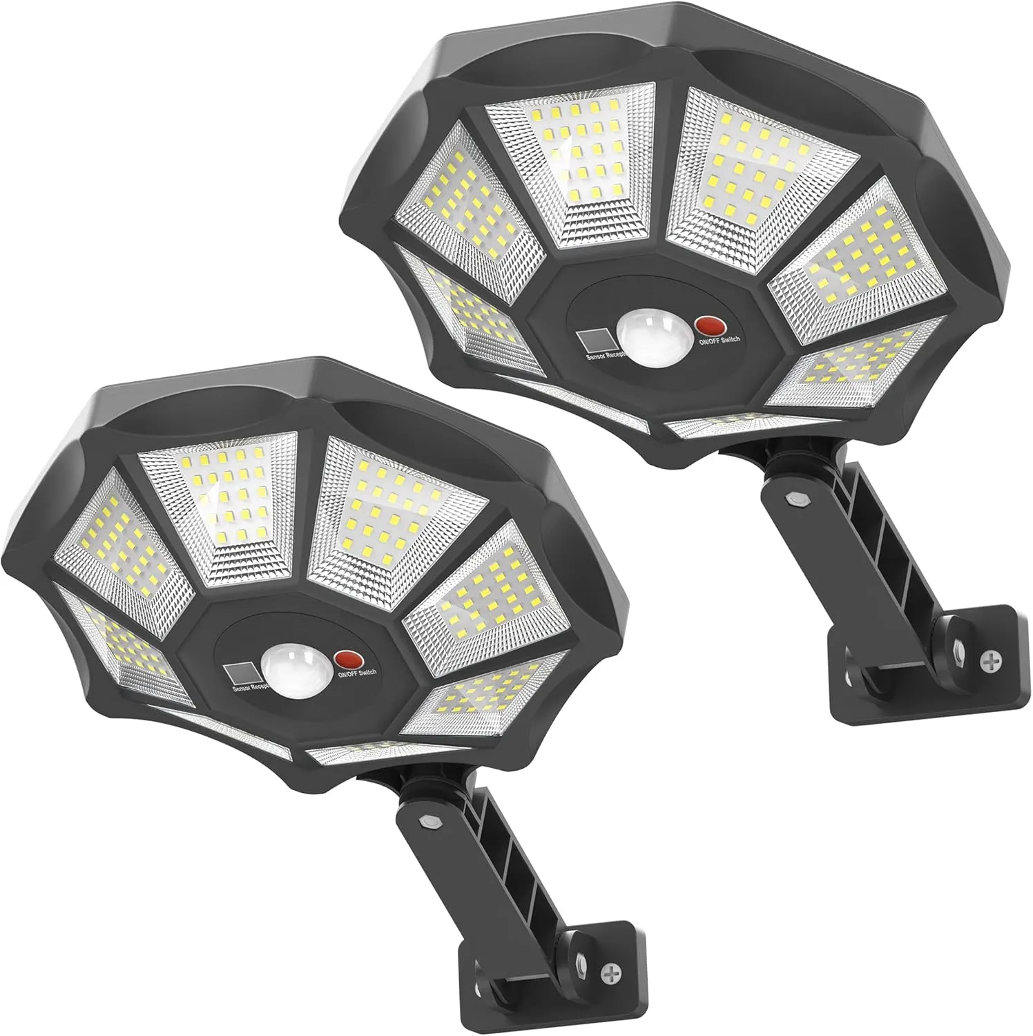 Solar Lights Outdoor, 168LED 6500K Flood Light Dusk to Dawn, 8 Sides Solar Outdoor Lights with Motion Sensor, IP66 Waterproof Solar Street Lights Outdoor for Yard, Pools(2 Pack)