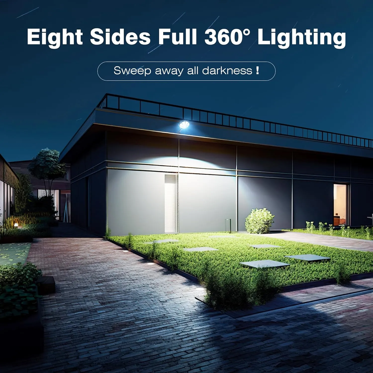 Solar Lights Outdoor, 168LED 6500K Flood Light Dusk to Dawn, 8 Sides Solar Outdoor Lights with Motion Sensor, IP66 Waterproof Solar Street Lights Outdoor for Yard, Pools(2 Pack)