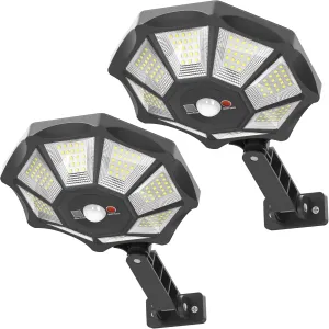 Solar Lights Outdoor, 168LED 6500K Flood Light Dusk to Dawn, 8 Sides Solar Outdoor Lights with Motion Sensor, IP66 Waterproof Solar Street Lights Outdoor for Yard, Pools(2 Pack)