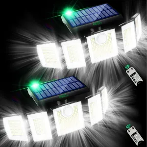 Solar Lights Outdoor Waterproof Motion Sensor - 416 LEDs 3000 Lumens Super Bright 3 Brightness 3 Modes 2400mAh 360° Illumination 32ft Solar Flood Security Light for Outside - 2Pack