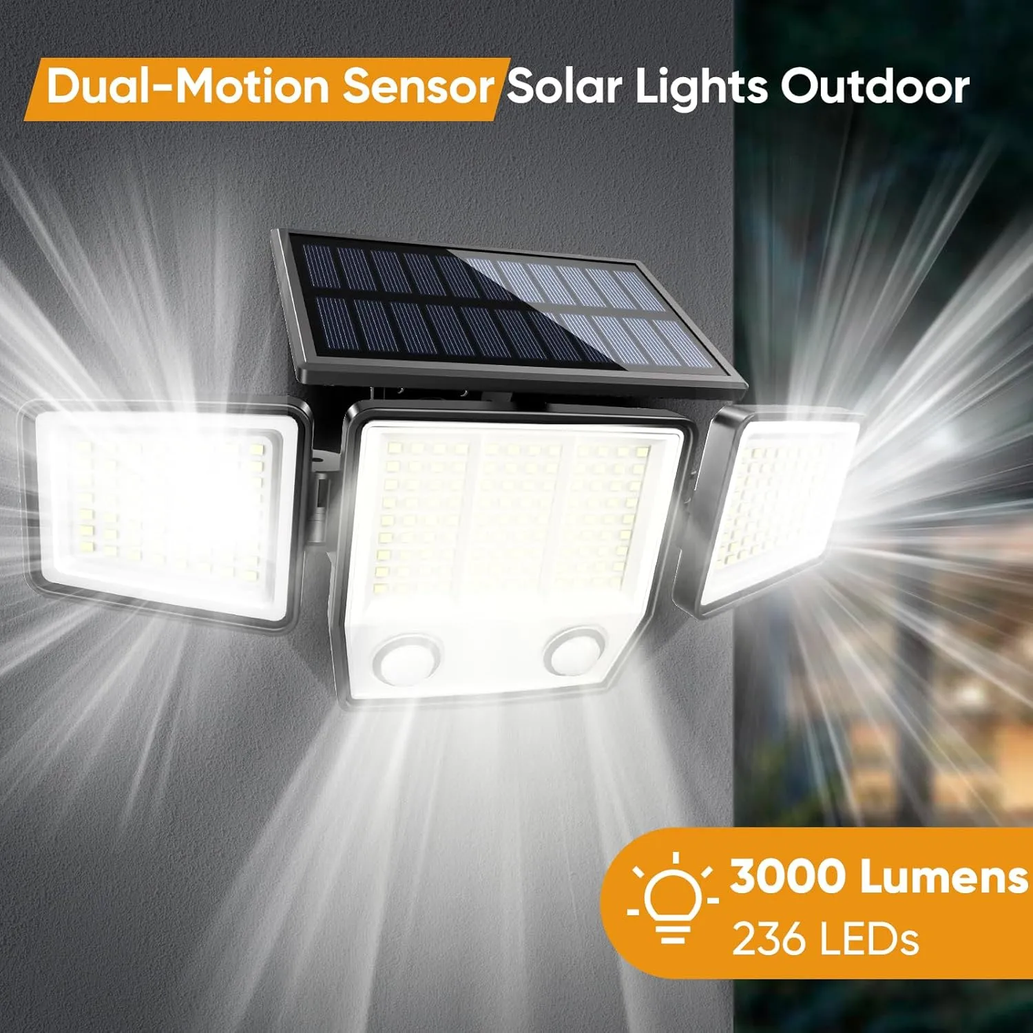 Solar Motion Sensor Outdoor Lights Waterproof - 3000LM 3 Modes Security Lights Outdoor 270° Illumination IP65 LED Flood Wall Light for Garden Yard Patio Pathway (2Pack Remote Control)