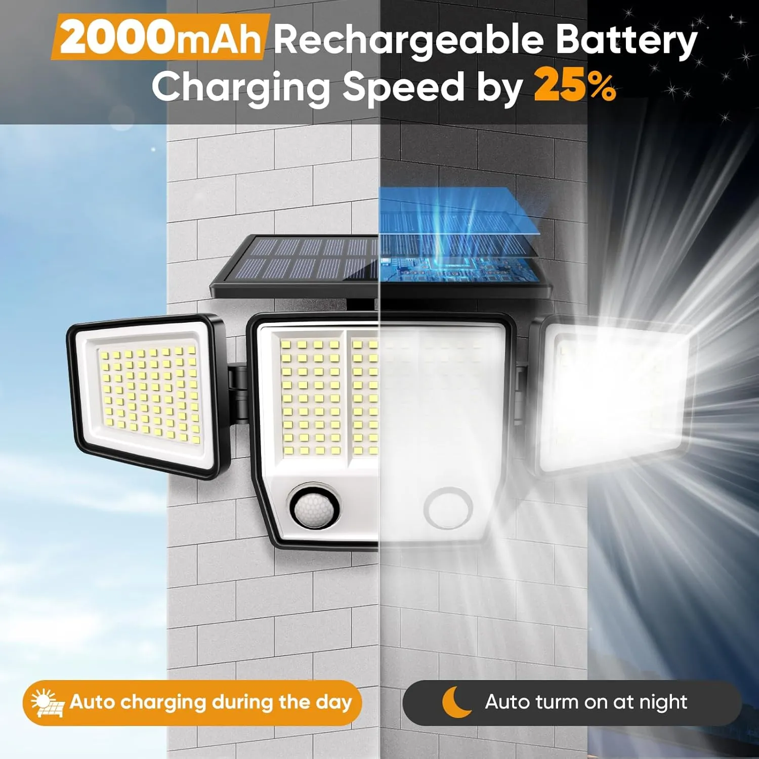 Solar Motion Sensor Outdoor Lights Waterproof - 3000LM 3 Modes Security Lights Outdoor 270° Illumination IP65 LED Flood Wall Light for Garden Yard Patio Pathway (2Pack Remote Control)