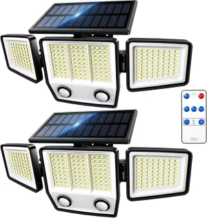 Solar Motion Sensor Outdoor Lights Waterproof - 3000LM 3 Modes Security Lights Outdoor 270° Illumination IP65 LED Flood Wall Light for Garden Yard Patio Pathway (2Pack Remote Control)