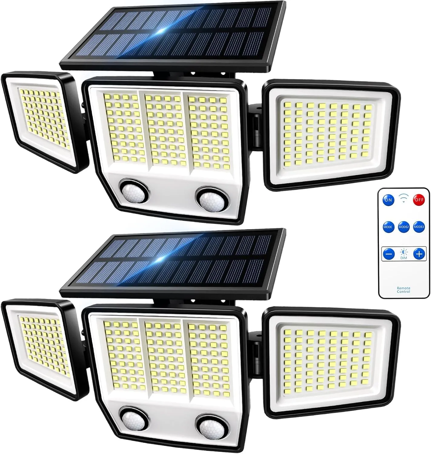 Solar Motion Sensor Outdoor Lights Waterproof - 3000LM 3 Modes Security Lights Outdoor 270° Illumination IP65 LED Flood Wall Light for Garden Yard Patio Pathway (2Pack Remote Control)