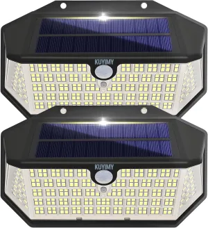 Solar Outdoor Lights, 266LED with Motion Sensor and 3 Lighting Modes, IP65 Waterproof, 5 Sides of 220° Wide Angle Light, Intelligent Security Wireless Lights for Porch, Patio(White, 2pack)