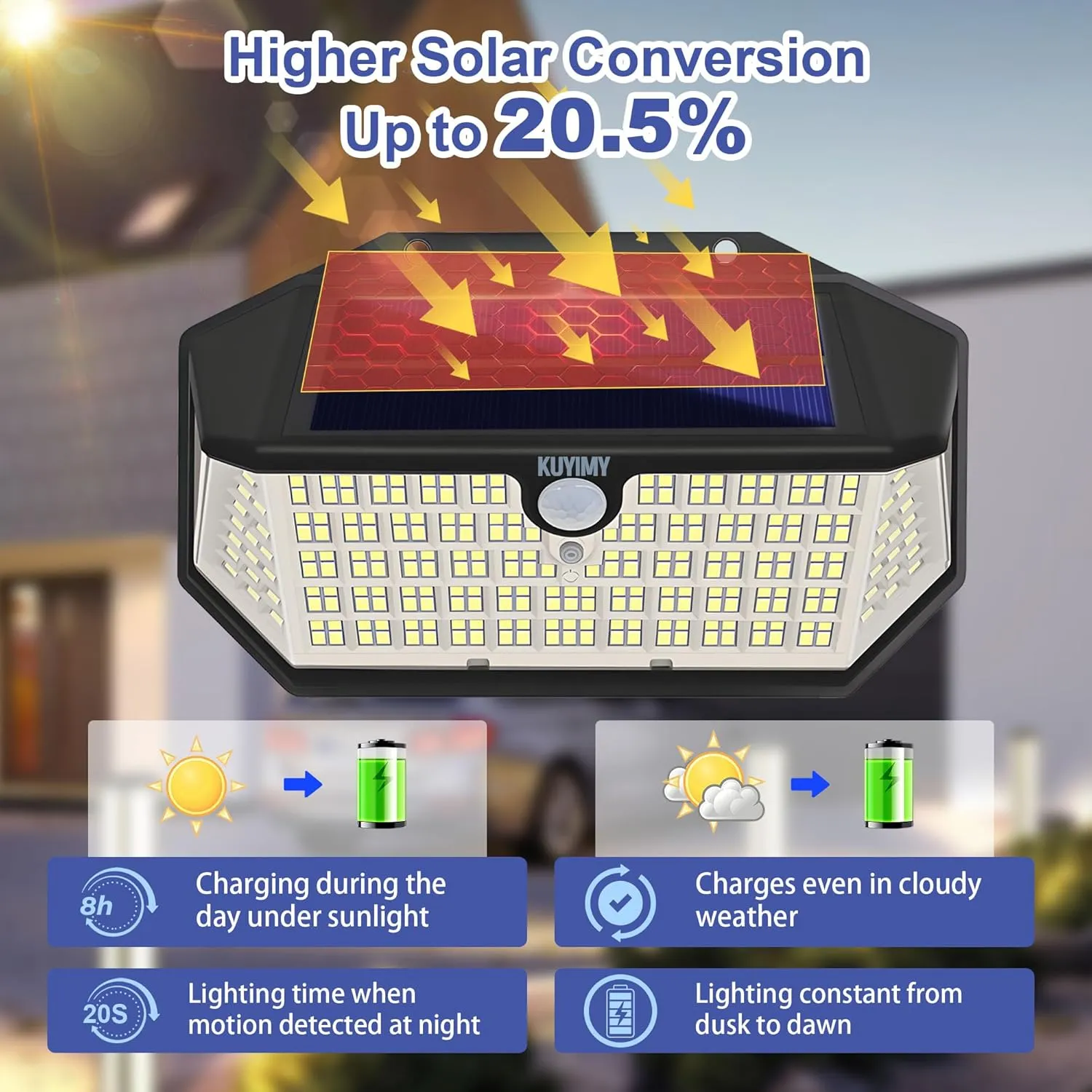 Solar Outdoor Lights, 266LED with Motion Sensor and 3 Lighting Modes, IP65 Waterproof, 5 Sides of 220° Wide Angle Light, Intelligent Security Wireless Lights for Porch, Patio(White, 2pack)