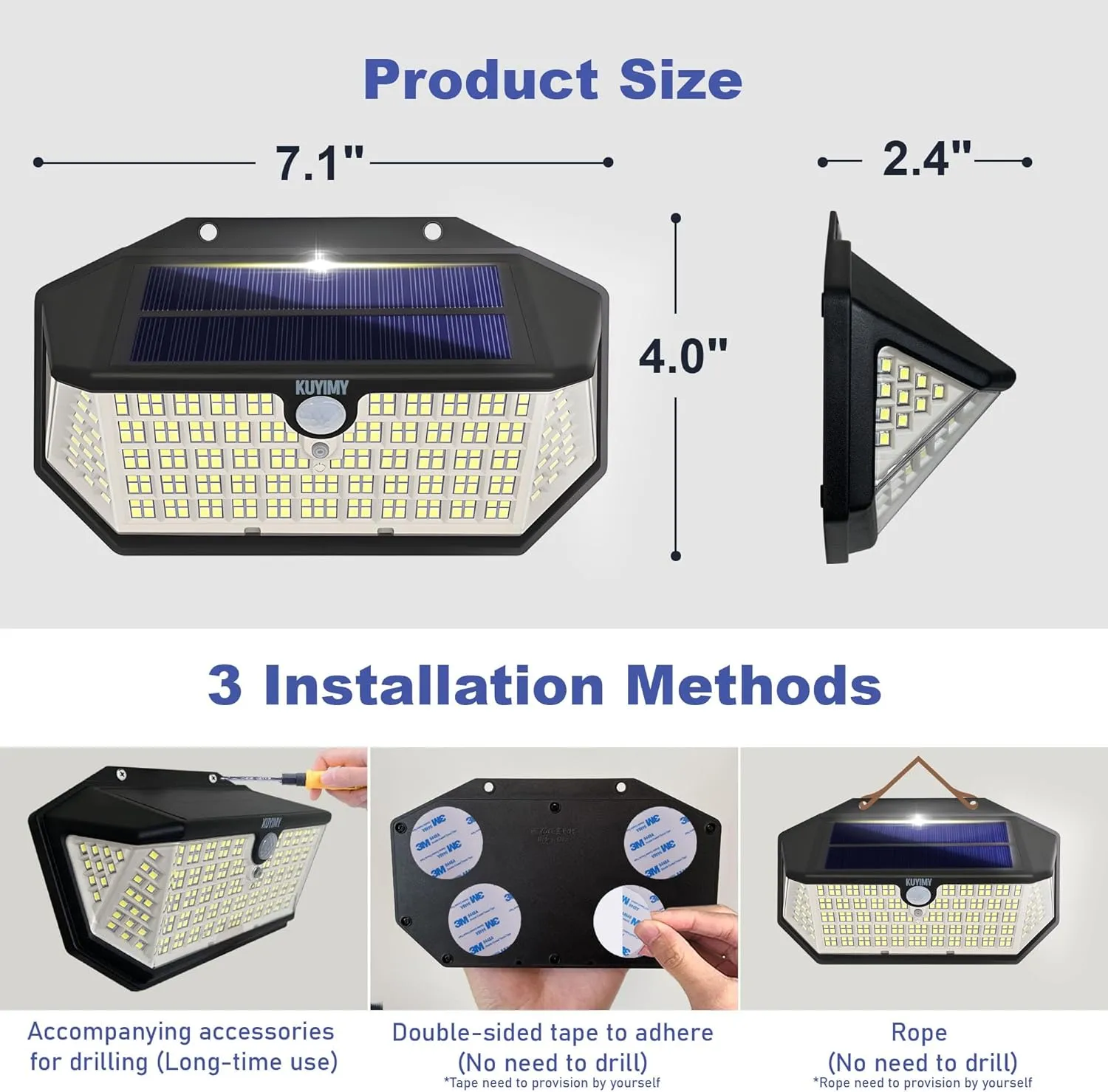 Solar Outdoor Lights, 266LED with Motion Sensor and 3 Lighting Modes, IP65 Waterproof, 5 Sides of 220° Wide Angle Light, Intelligent Security Wireless Lights for Porch, Patio(White, 2pack)