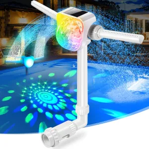 Solar Pool Light Show Fountain with Adjustable Dual Spray Sprinkler for Inground Pool Waterfall