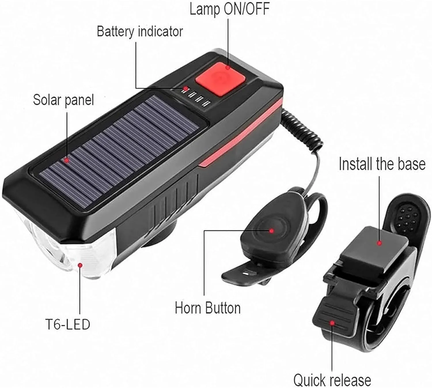 Solar Powered Bike Light & Wireless Control Tail Light with Horn, Turn Signal Light