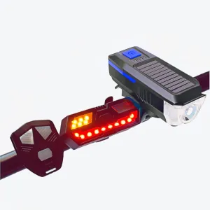 Solar Powered Bike Light & Wireless Control Tail Light with Horn, Turn Signal Light