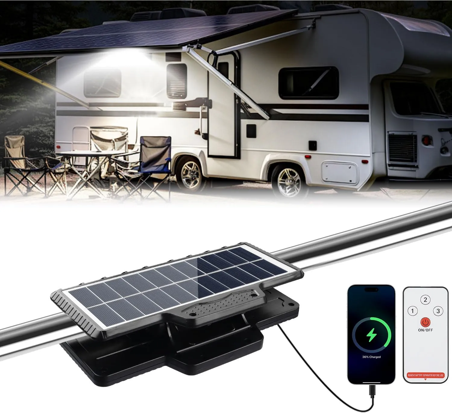 Solar RV Lights Exterior, 208 LED Motion Sensor RV Porch Light with Remote Control, Waterproof Clip on Camper Outdoor Lights for Motorhome Travel,Travel Trailers, Camper, Food Trucks