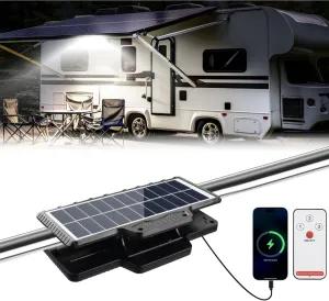 Solar RV Lights Exterior, 208 LED Motion Sensor RV Porch Light with Remote Control, Waterproof Clip on Camper Outdoor Lights for Motorhome Travel,Travel Trailers, Camper, Food Trucks