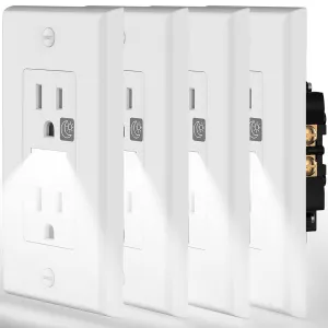 SOZULAMP Night Light Wall Outlet-Easy to Install,Standard Electrical Outlets with Nightlight,White,2 Pole 3 Wire,Non-Tamper Resistant,Wall Plate Included(4Pack,Daylight White LED)