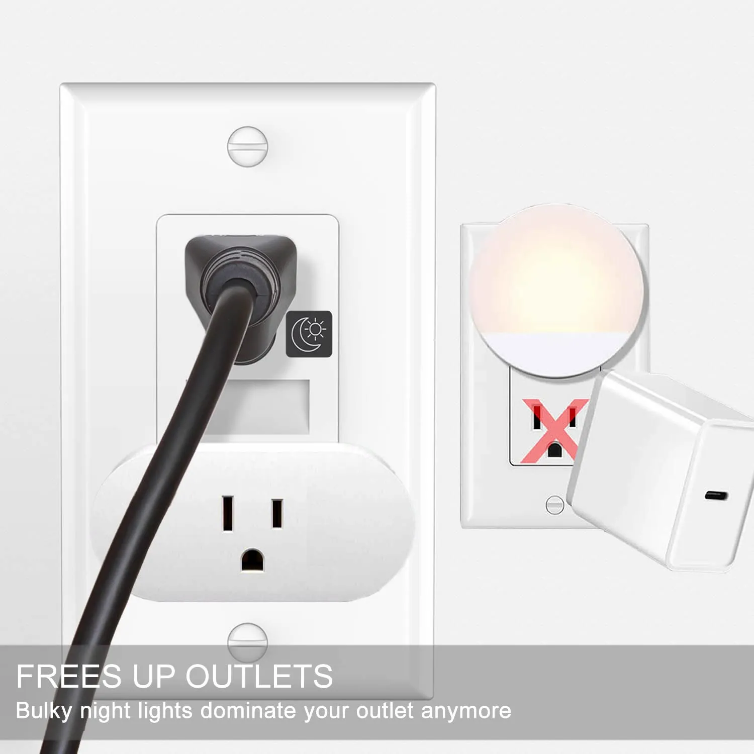 SOZULAMP Night Light Wall Outlet-Easy to Install,Standard Electrical Outlets with Nightlight,White,2 Pole 3 Wire,Non-Tamper Resistant,Wall Plate Included(4Pack,Daylight White LED)