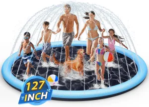 Splash Pad Sprinkler for Kids, 127" Extra Large Non-Slip Baby Play Mat - 2 Colors, Dog Pool Toys, Toddler Outdoor Toys for Ages 3-12 Boys Girls, Summer Outdoor Water Toys, Parent-Kids Games
