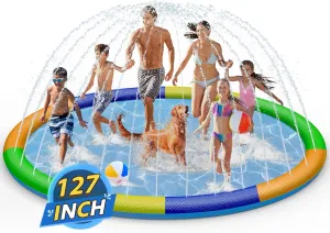 Splash Pad Sprinkler for Kids, 127" Extra Large Non-Slip Baby Play Mat - 5 Colors, Dog Pool Toys, Toddler Outdoor Toys for Ages 3-12 Boys Girls, Summer Outdoor Water Toys, Parent-Kids Games