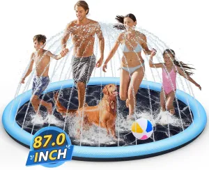Splash Pad Sprinkler for Kids, 87" Extra Large Non-Slip Baby Play Mat - 2 Colors, Dog Pool Toys, Toddler Outdoor Toys for Ages 3-12 Boys Girls, Summer Outdoor Water Toys, Parent-Kids Games